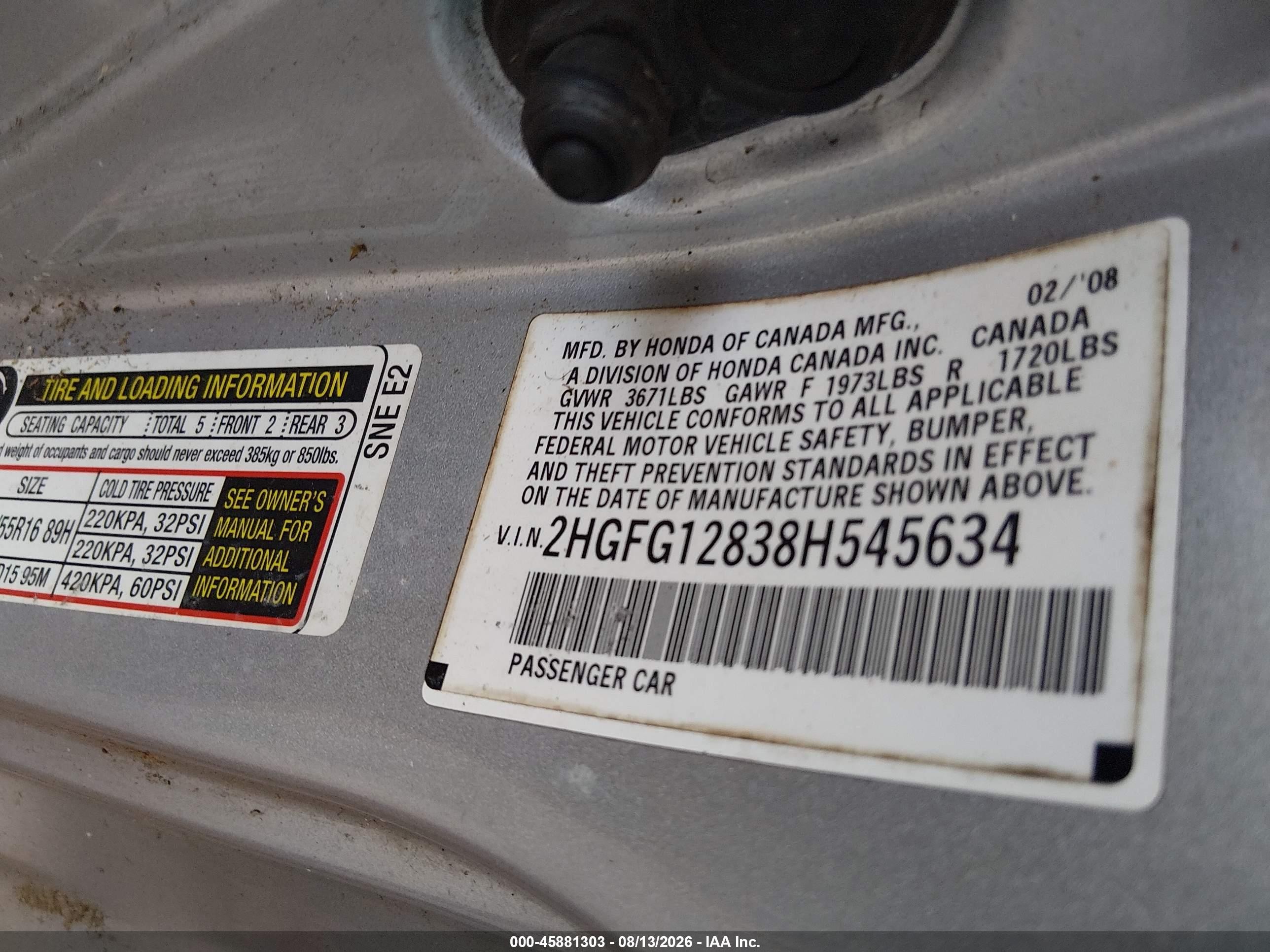 2008 Honda Civic Ex Silver vin: 2HGFG12838H545634