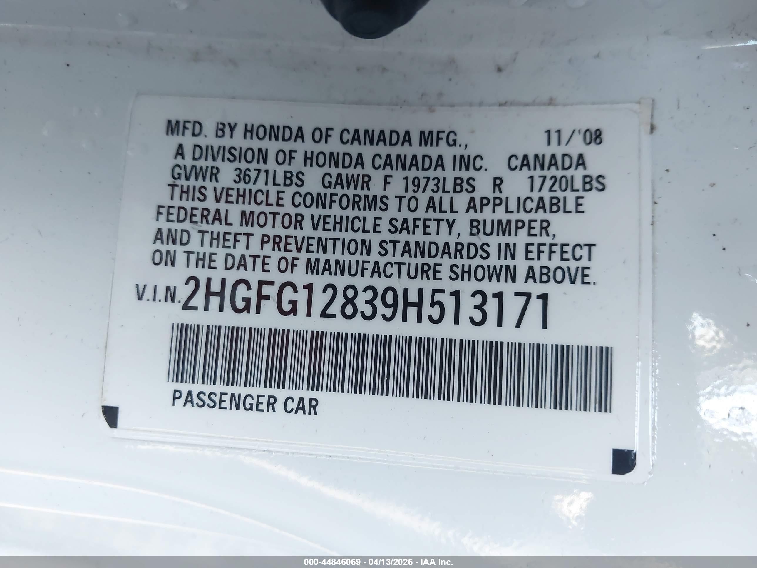 2009 Honda Civic Ex White vin: 2HGFG12839H513171