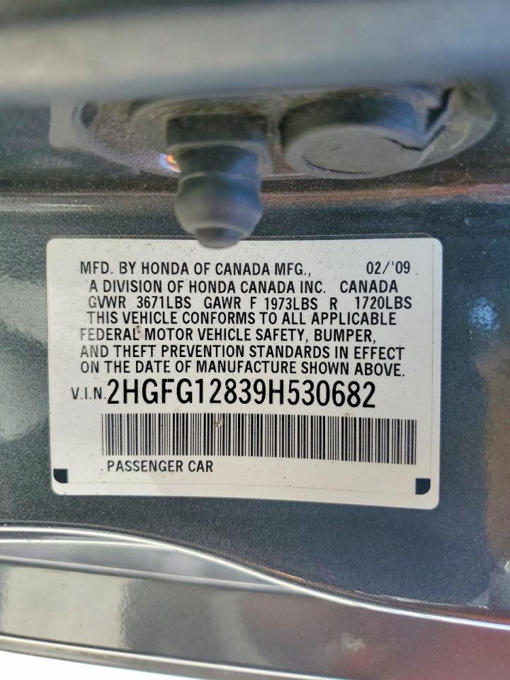 2009 Honda Civic Ex Gray vin: 2HGFG12839H530682