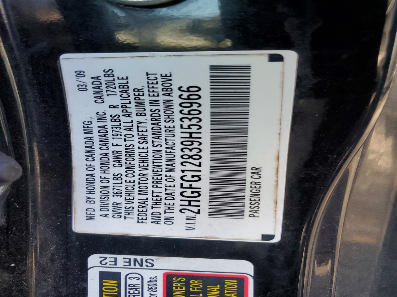 2009 Honda Civic Ex Black vin: 2HGFG12839H536966