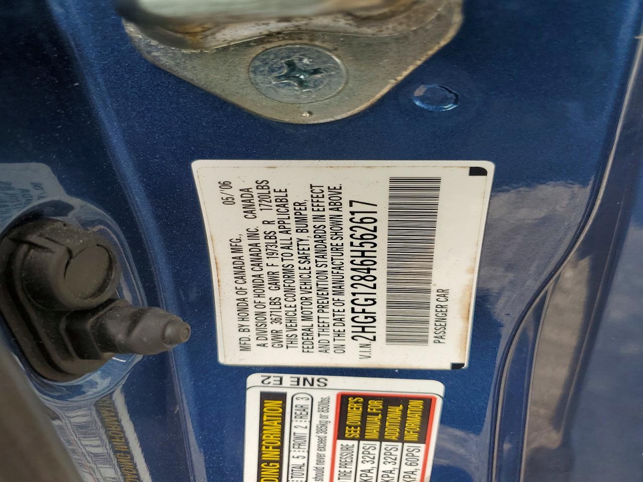 2006 Honda Civic Ex Blue vin: 2HGFG12846H562617
