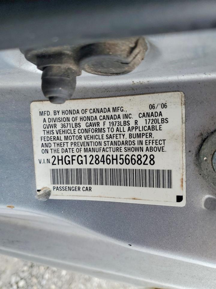 2006 Honda Civic Ex Серебряный vin: 2HGFG12846H566828