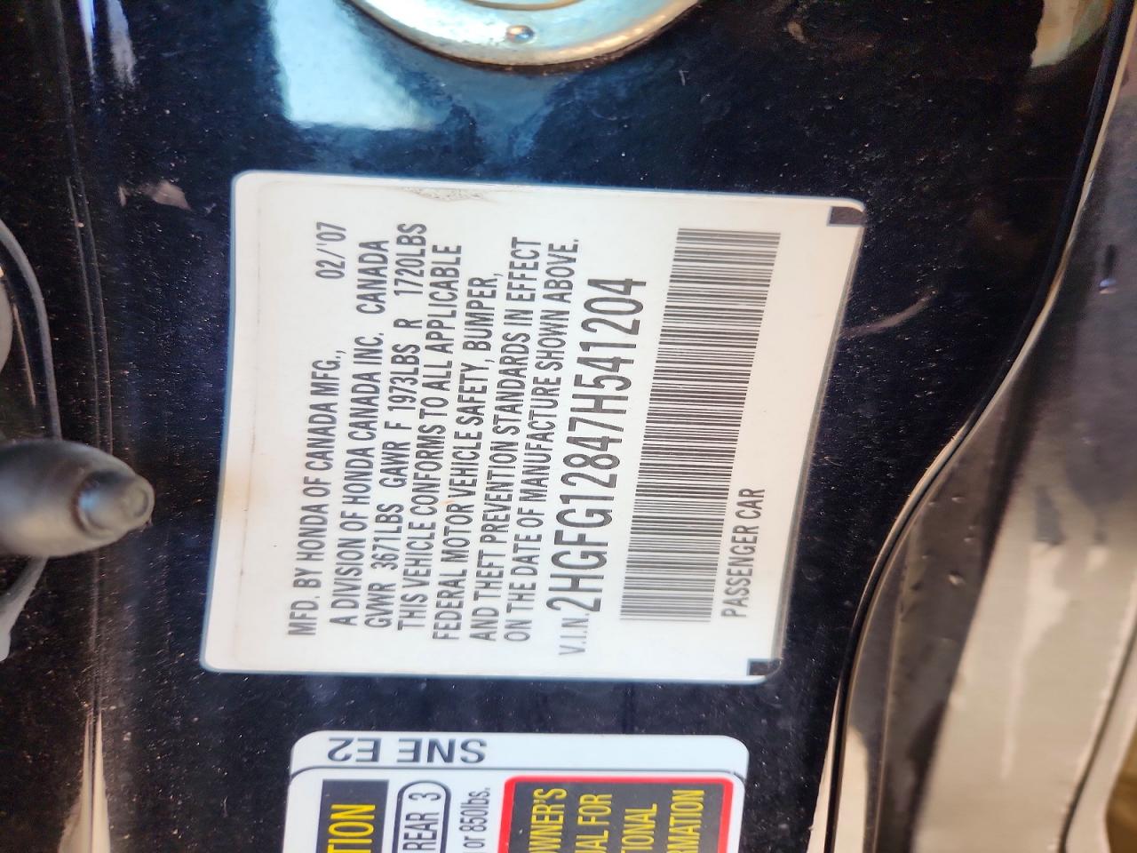 2007 Honda Civic Ex Black vin: 2HGFG12847H541204