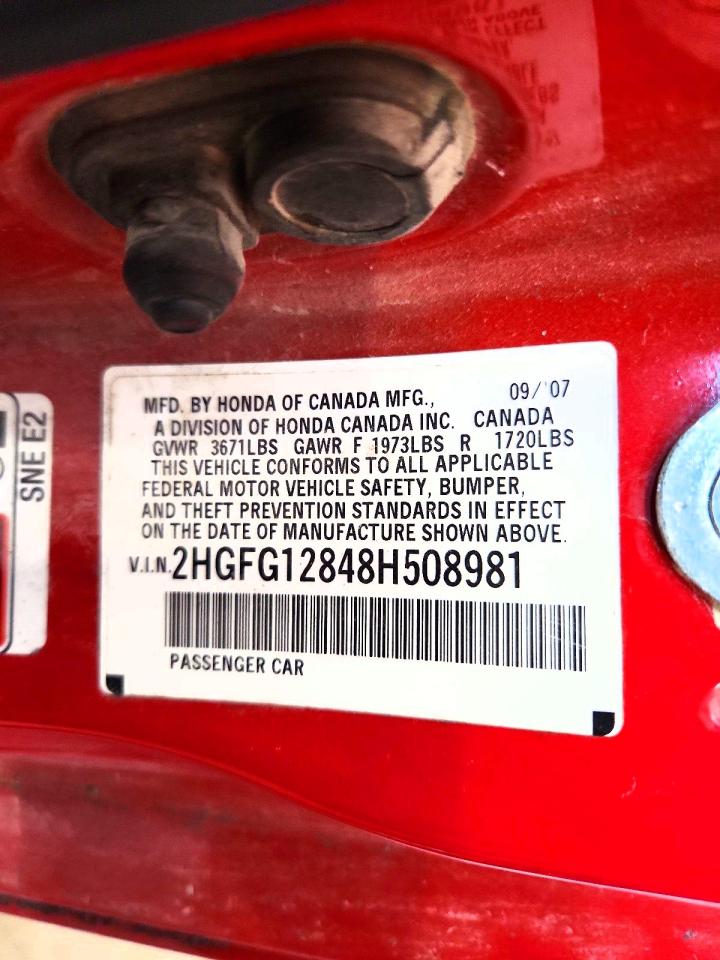 2008 Honda Civic Ex Red vin: 2HGFG12848H508981