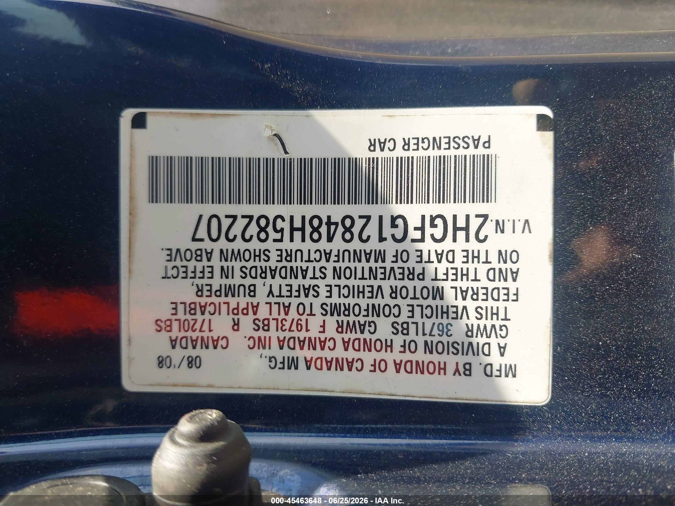 2008 Honda Civic Ex Blue vin: 2HGFG12848H582207