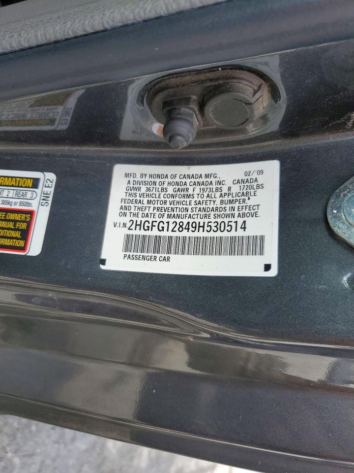 2009 Honda Civic Gray vin: 2HGFG12849H530514