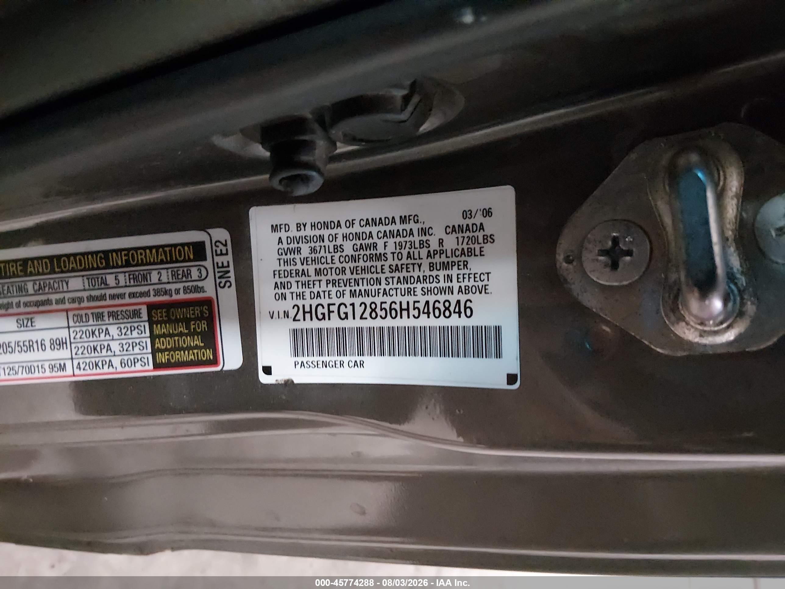 2006 Honda Civic Ex Gold vin: 2HGFG12856H546846