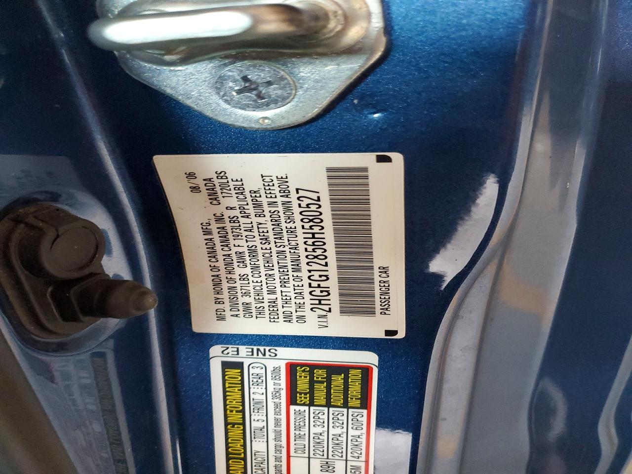 2006 Honda Civic Ex Blue vin: 2HGFG12856H580527
