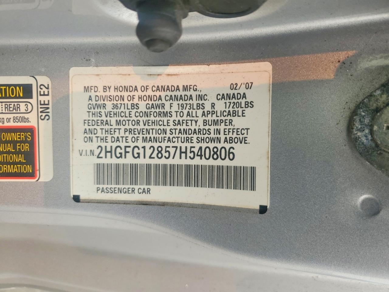 2007 Honda Civic Ex Silver vin: 2HGFG12857H540806