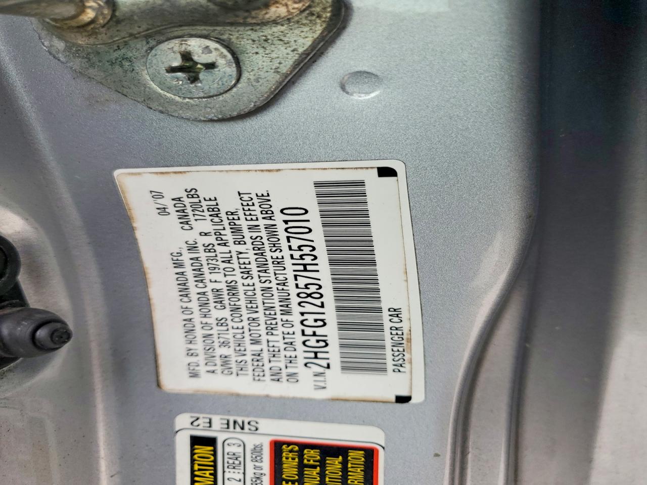 2007 Honda Civic Ex Silver vin: 2HGFG12857H557010