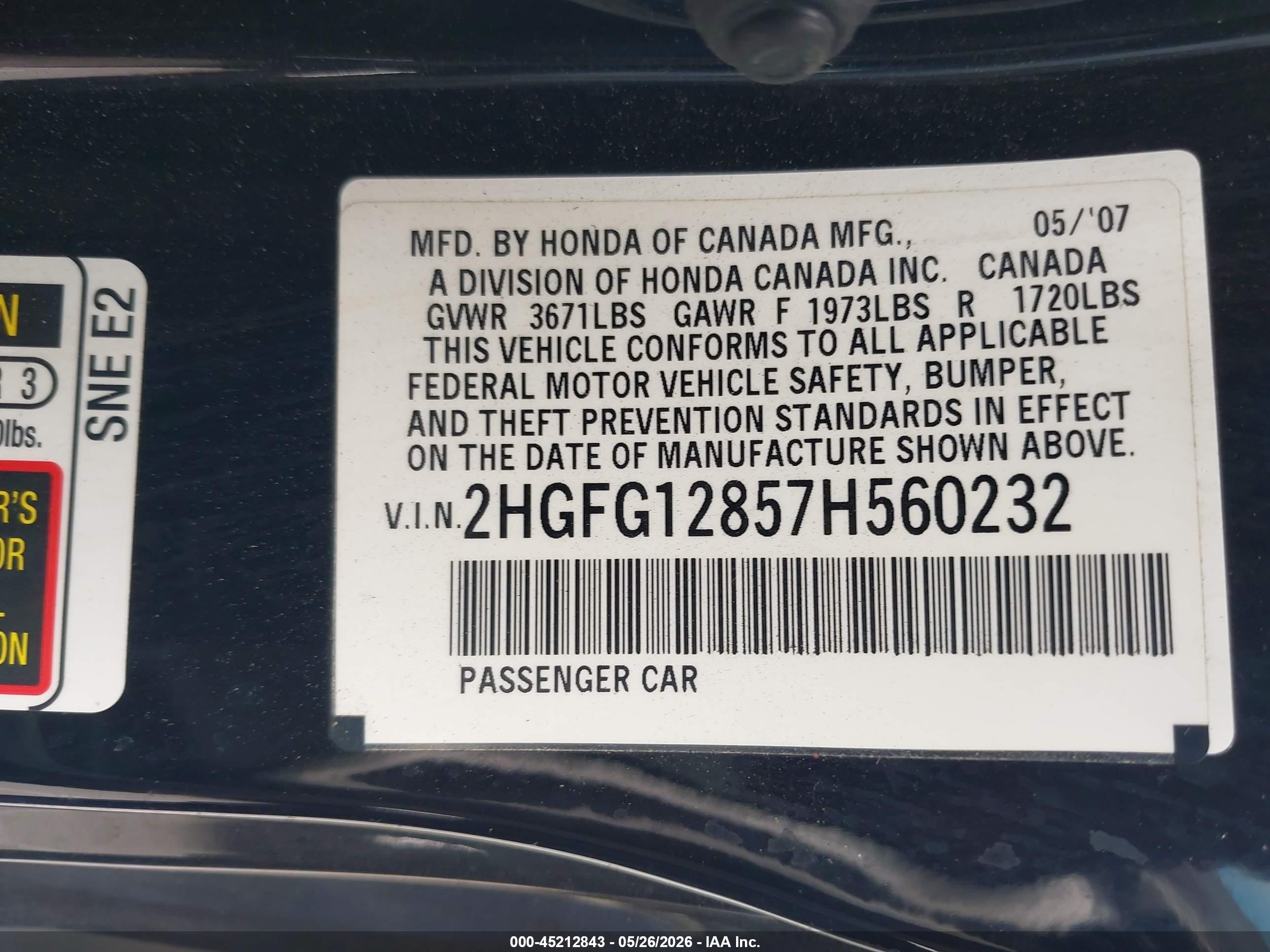2007 Honda Civic Ex Gray vin: 2HGFG12857H560232