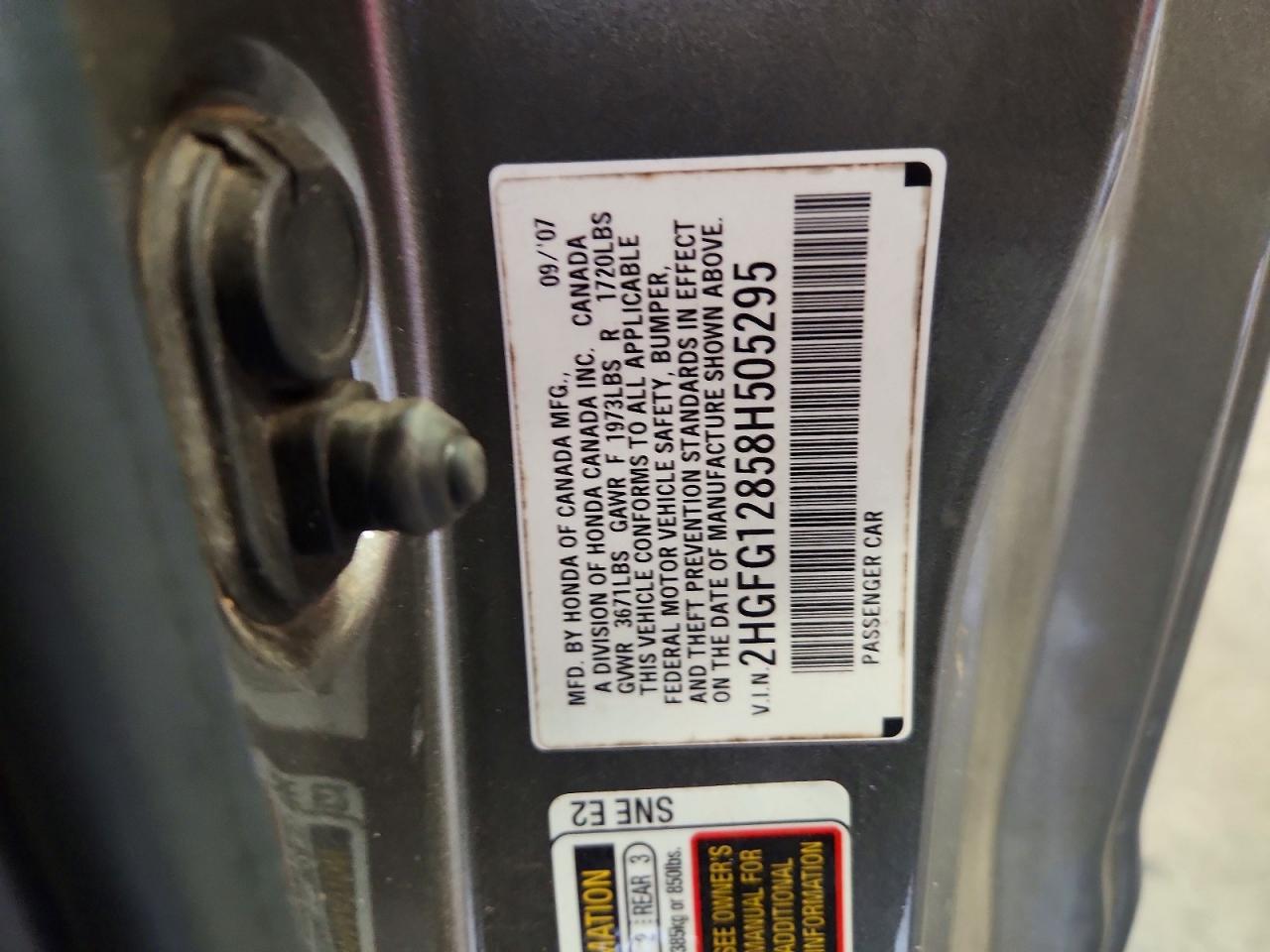 2008 Honda Civic Ex Gray vin: 2HGFG12858H505295