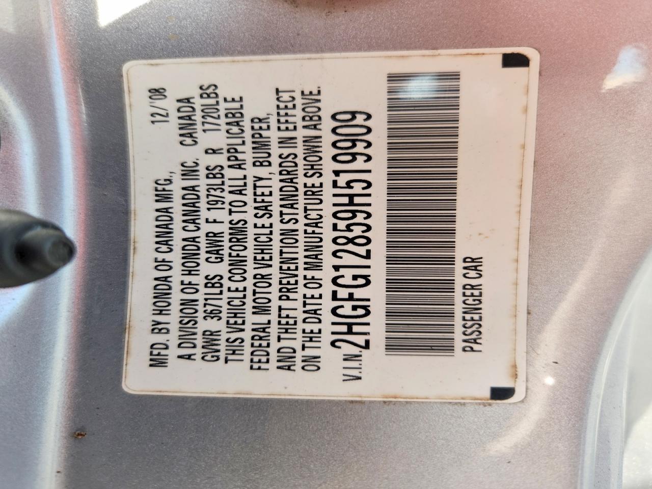 2009 Honda Civic Silver vin: 2HGFG12859H519909