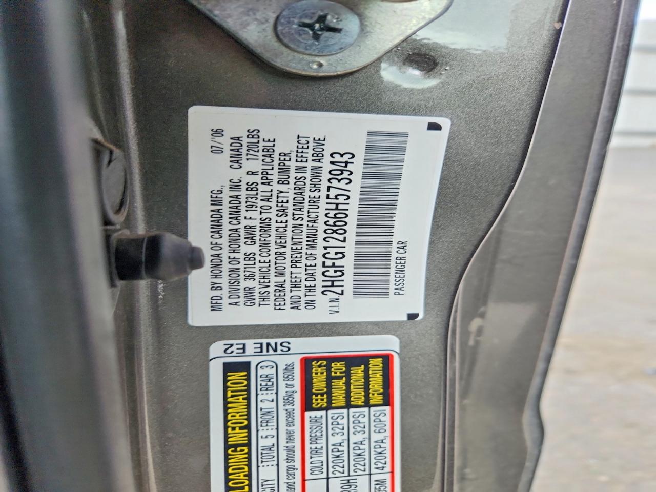 2006 Honda Civic Ex Серый vin: 2HGFG12866H573943