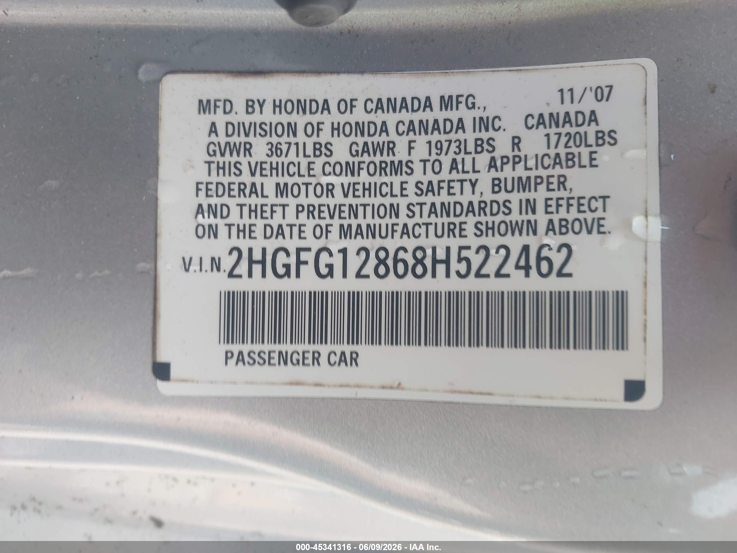 2008 Honda Civic Ex Silver vin: 2HGFG12868H522462