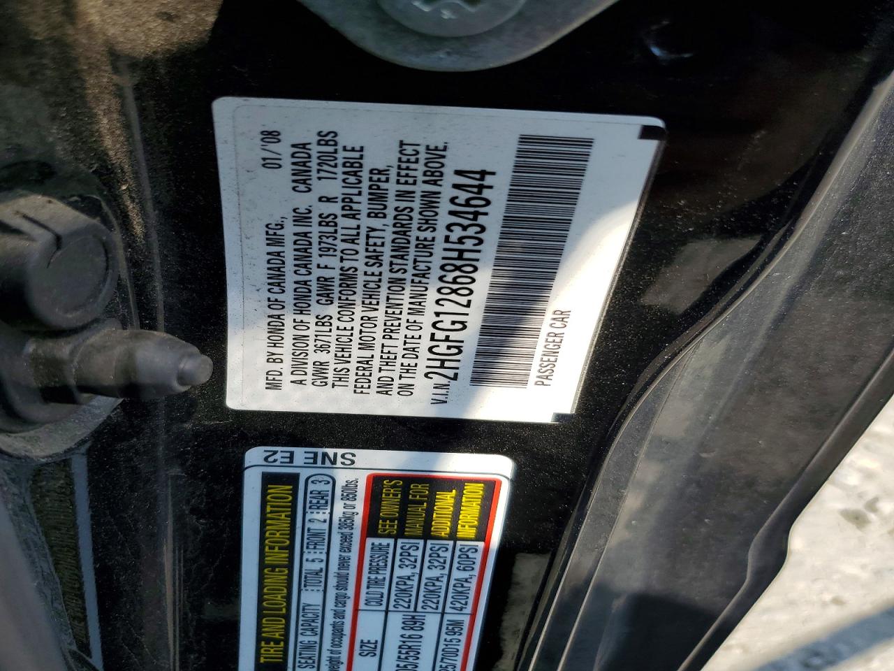 2008 Honda Civic Ex Black vin: 2HGFG12868H534644