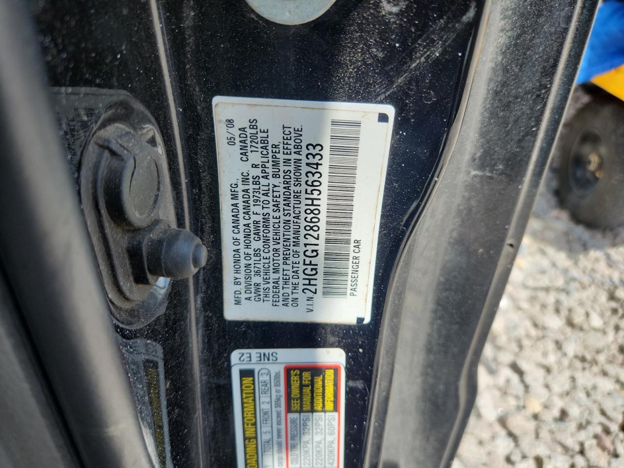 2008 Honda Civic Ex Black vin: 2HGFG12868H563433