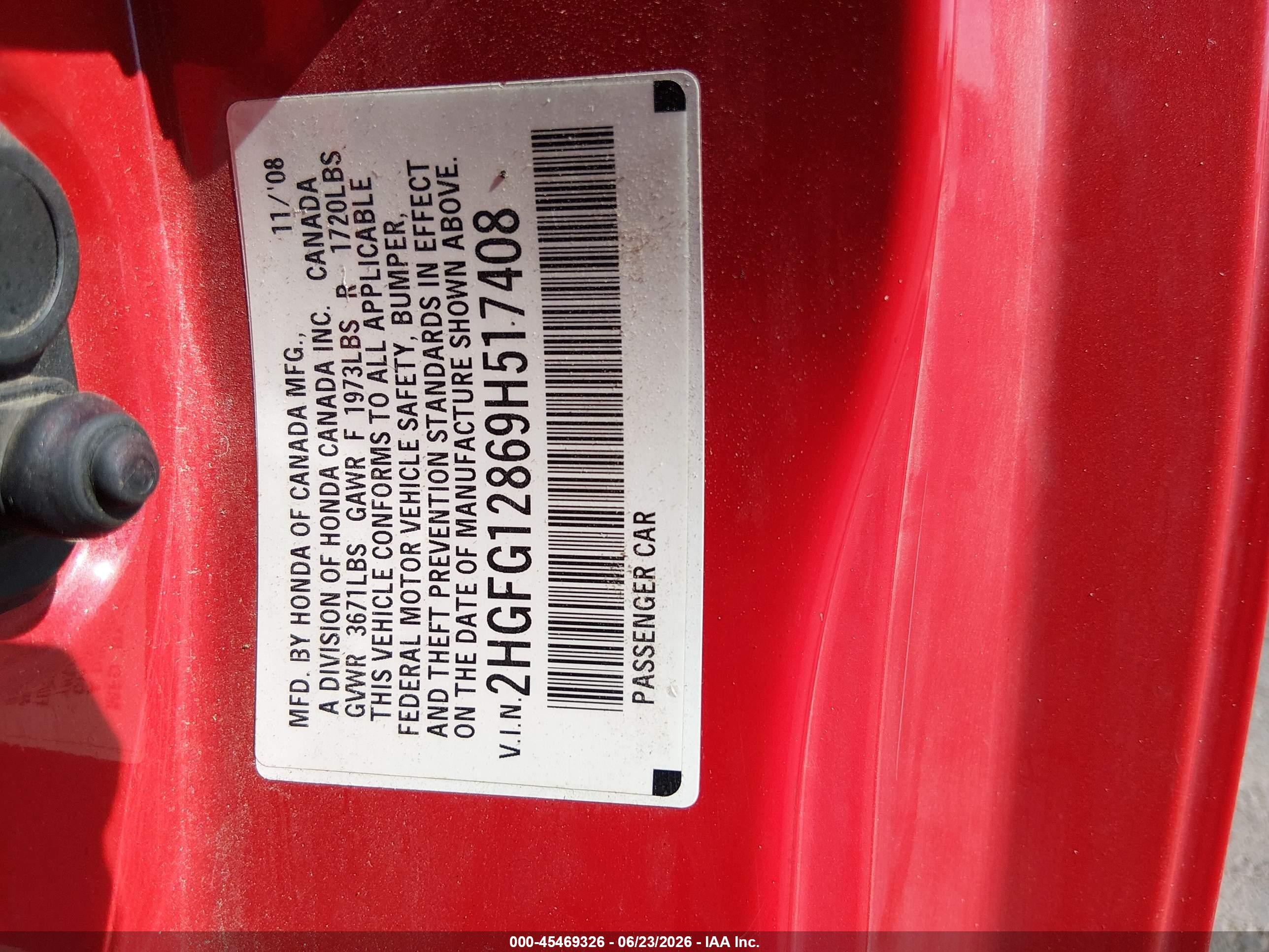 2009 Honda Civic Ex Red vin: 2HGFG12869H517408