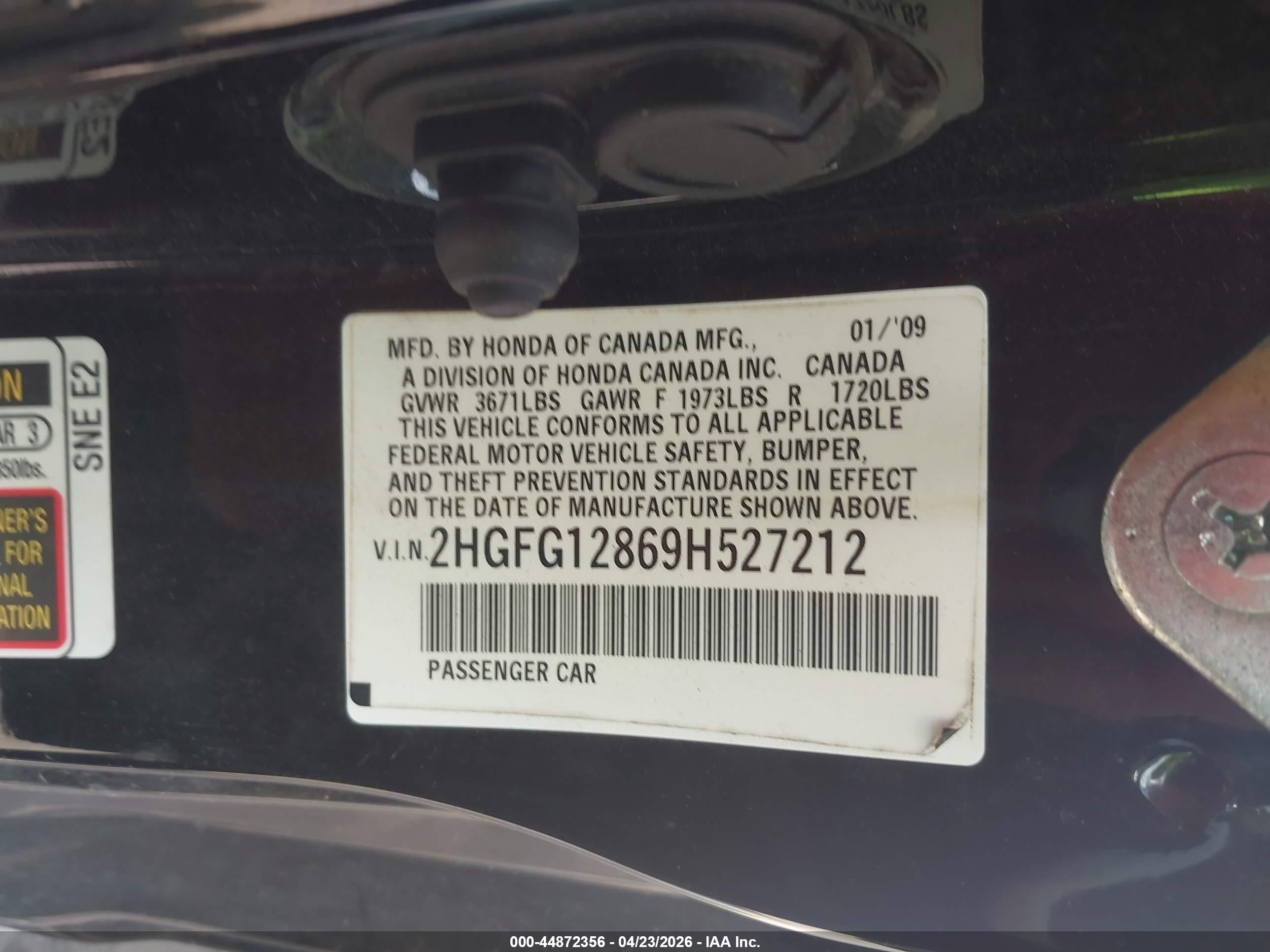 2009 Honda Civic Ex Черный vin: 2HGFG12869H527212