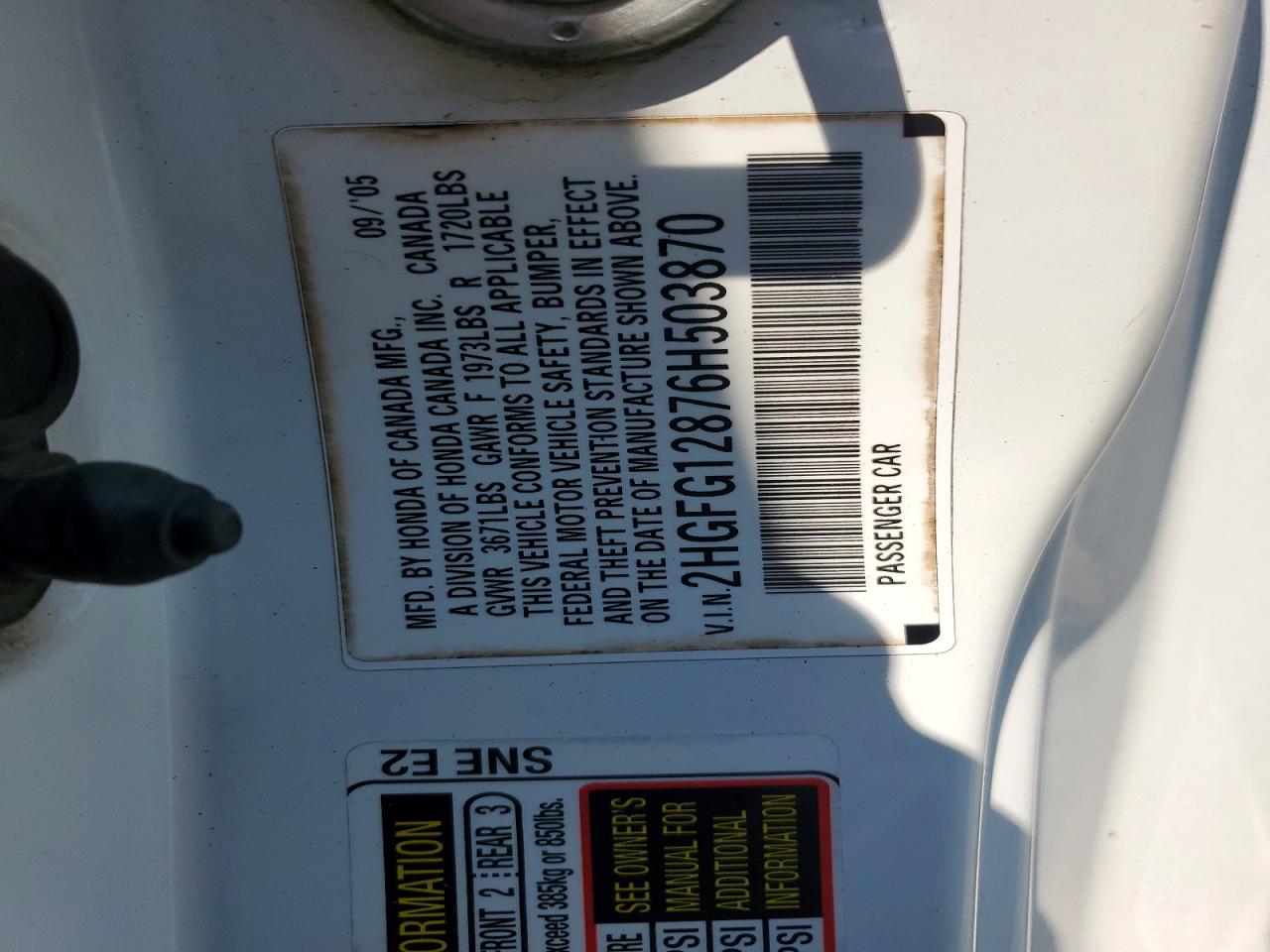 2006 Honda Civic Ex White vin: 2HGFG12876H503870