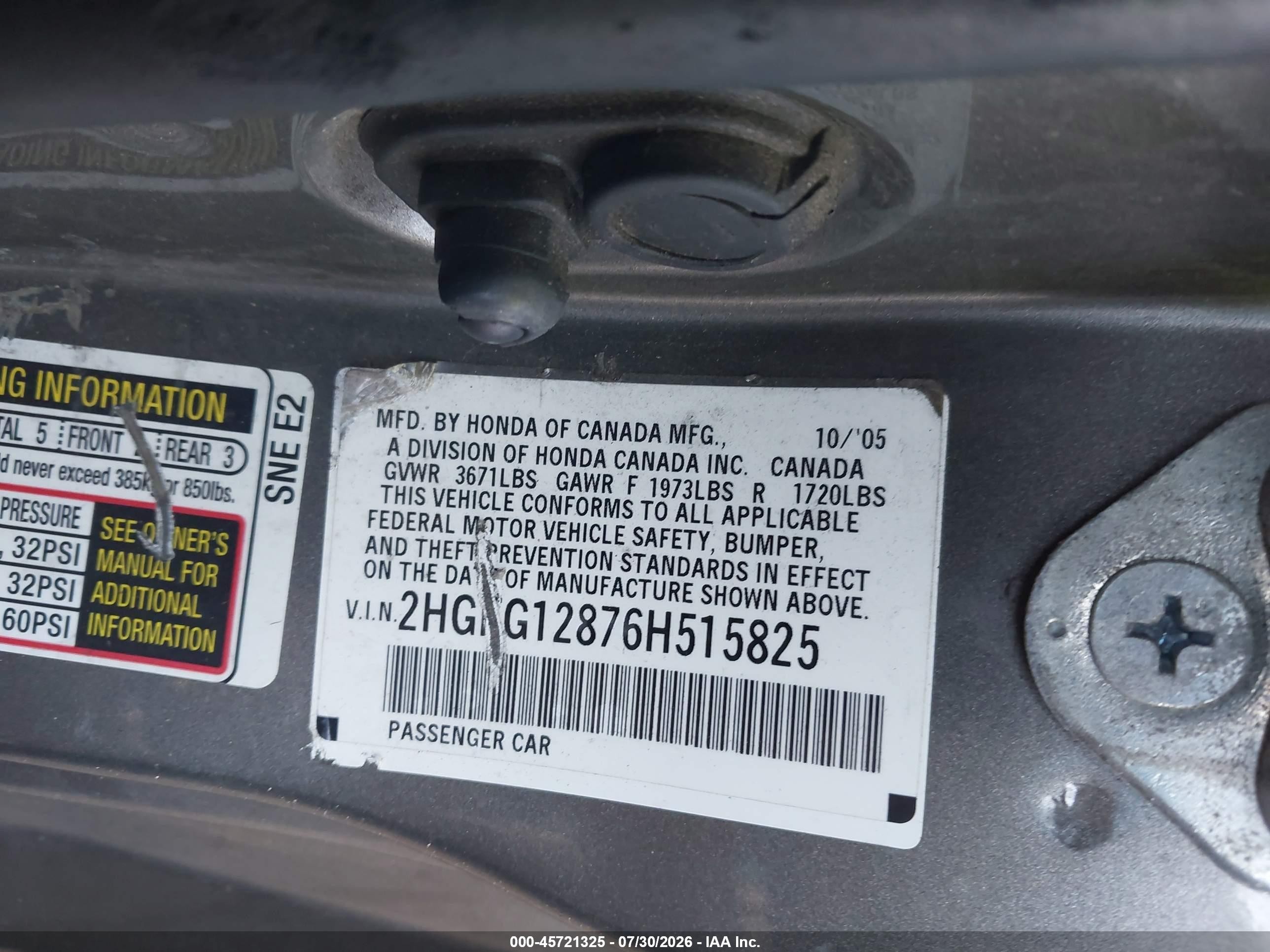 2006 Honda Civic Ex Бежевый vin: 2HGFG12876H515825