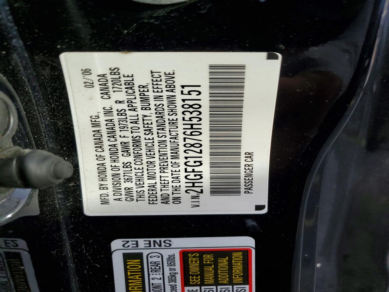 2006 Honda Civic Ex Black vin: 2HGFG12876H538151