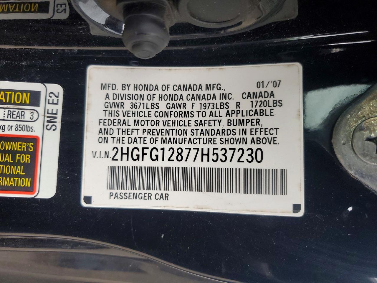 2007 Honda Civic Ex Black vin: 2HGFG12877H537230