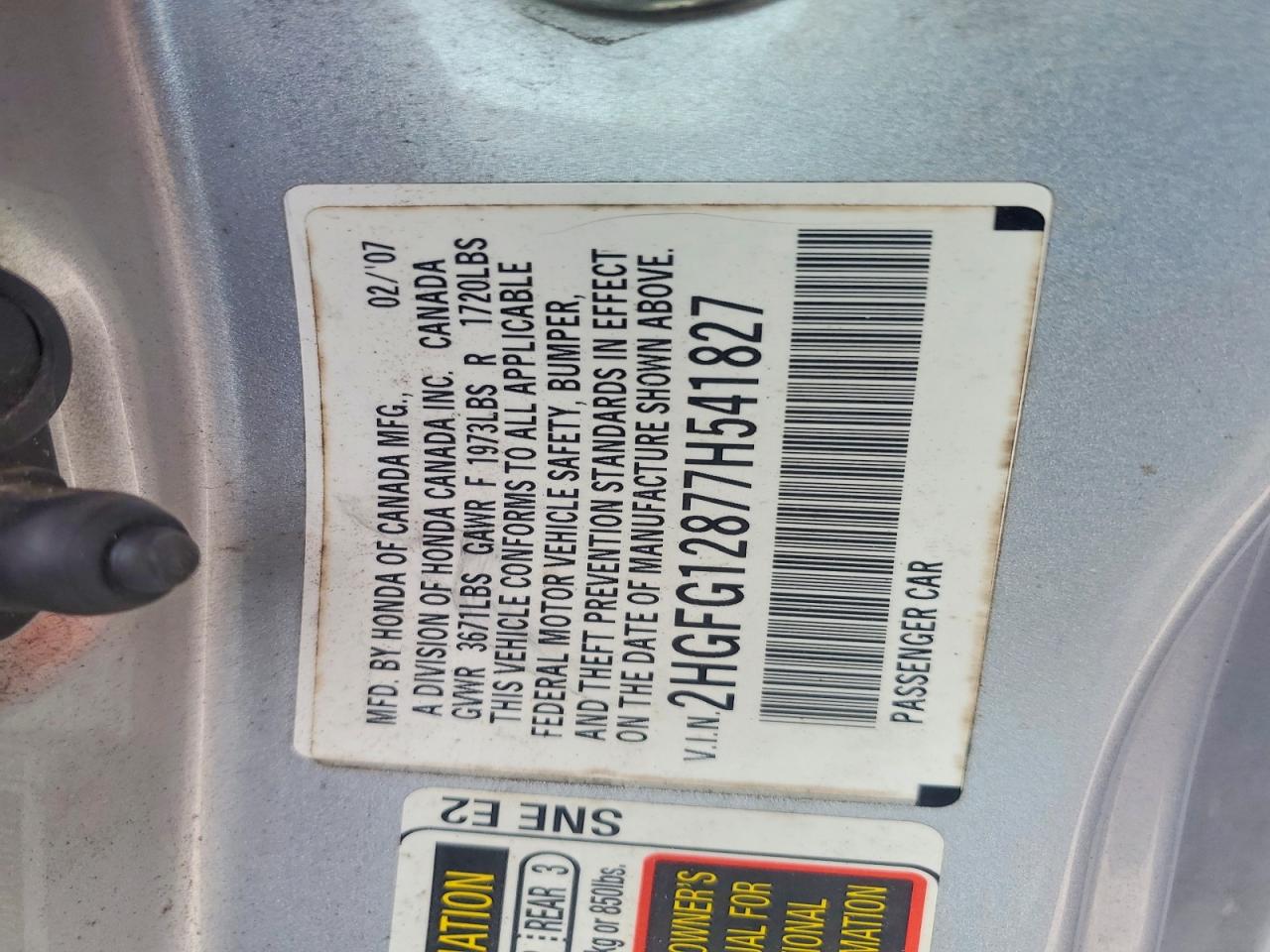 2007 Honda Civic Ex Silver vin: 2HGFG12877H541827