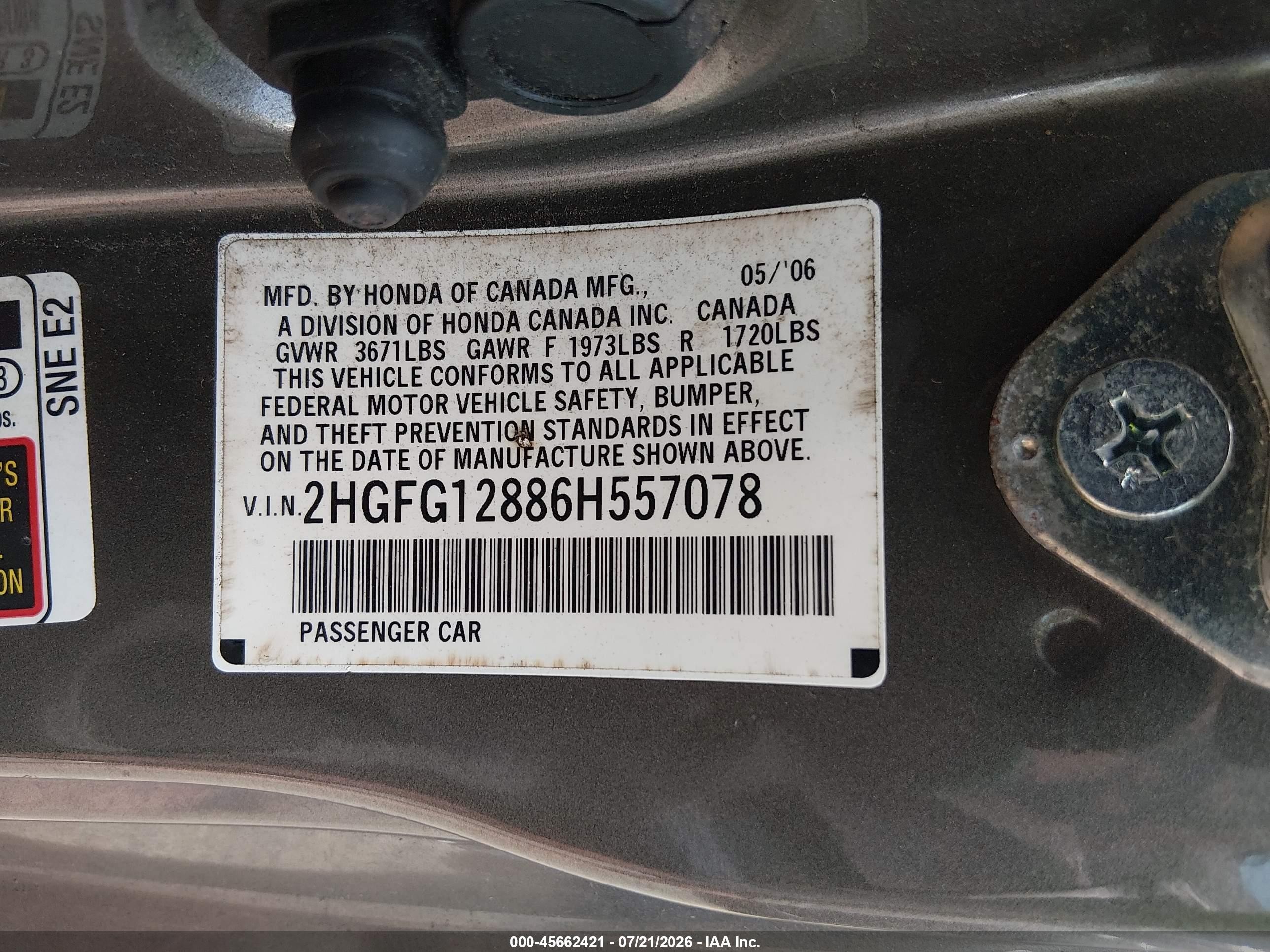 2006 Honda Civic Ex Gray vin: 2HGFG12886H557078