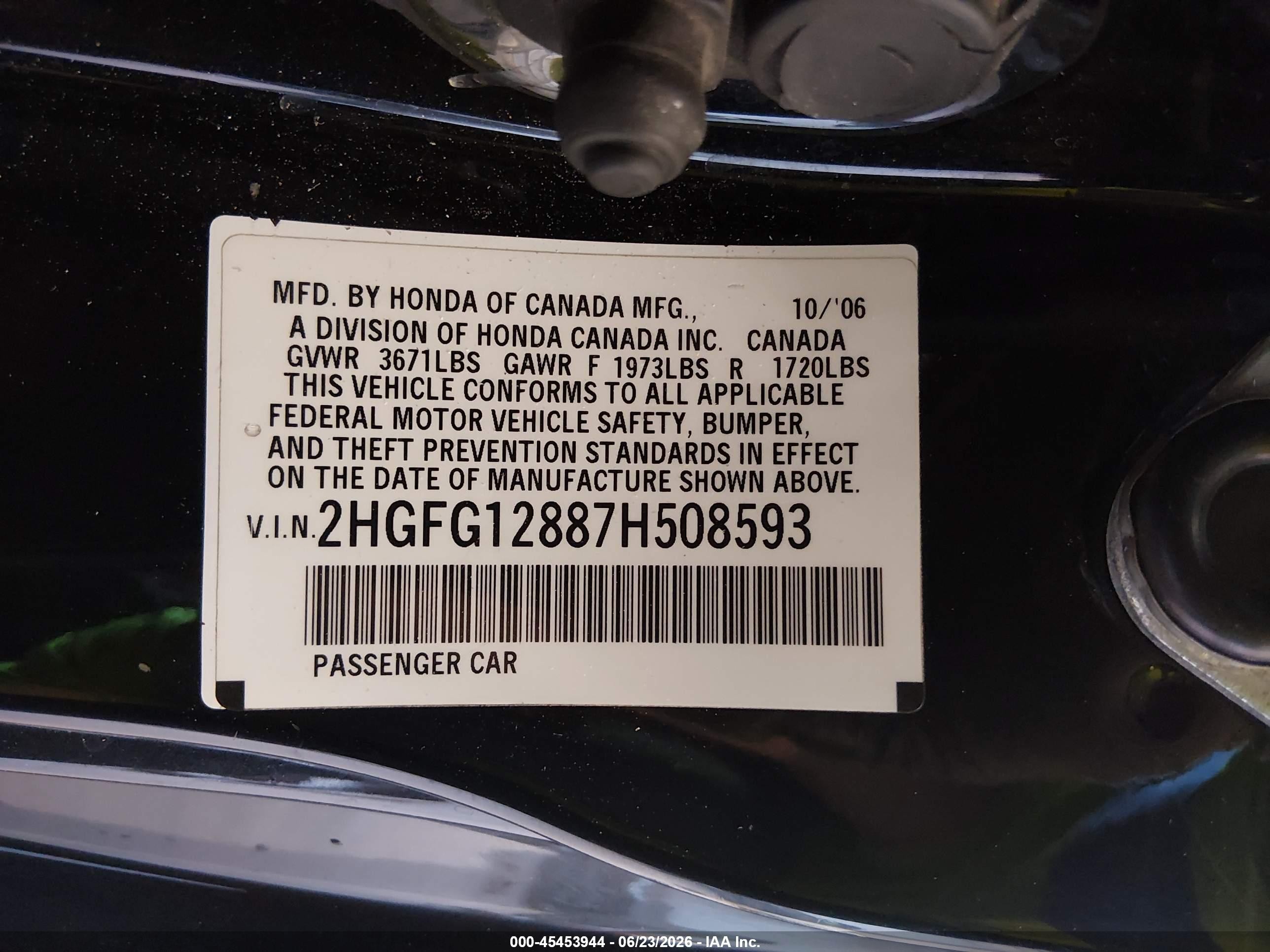 2007 Honda Civic Ex Black vin: 2HGFG12887H508593