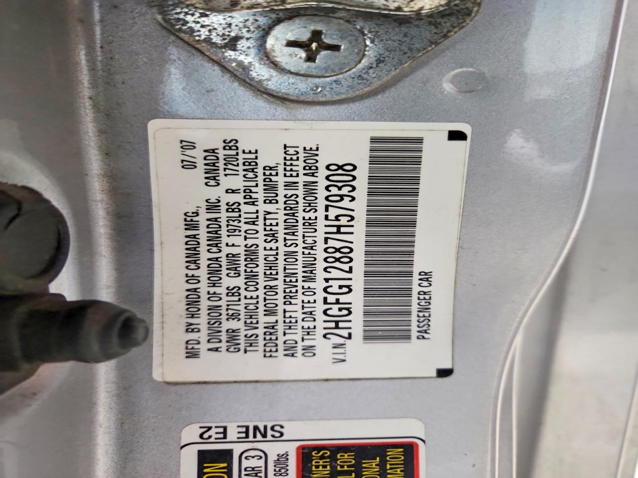 2007 Honda Civic Ex Silver vin: 2HGFG12887H579308