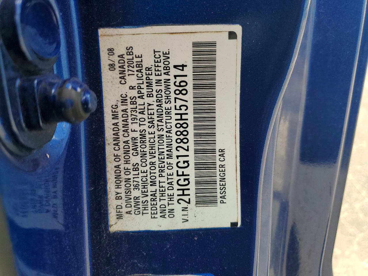 2008 Honda Civic Ex Blue vin: 2HGFG12888H578614