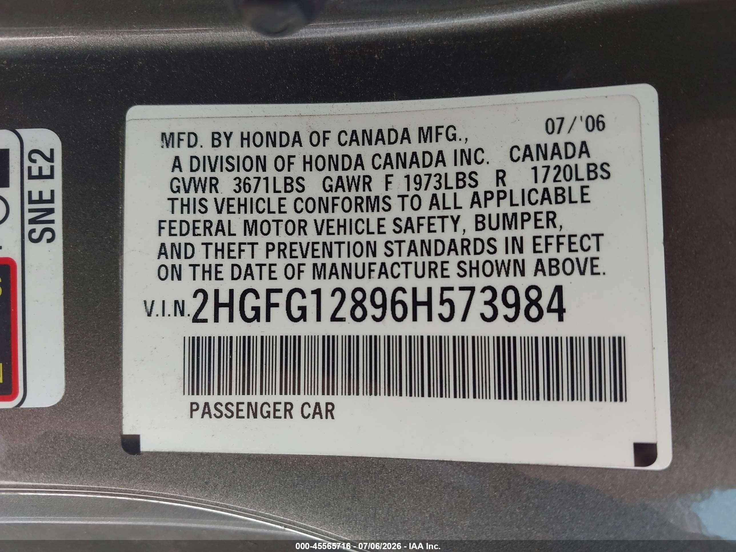 2006 Honda Civic Ex Silver vin: 2HGFG12896H573984
