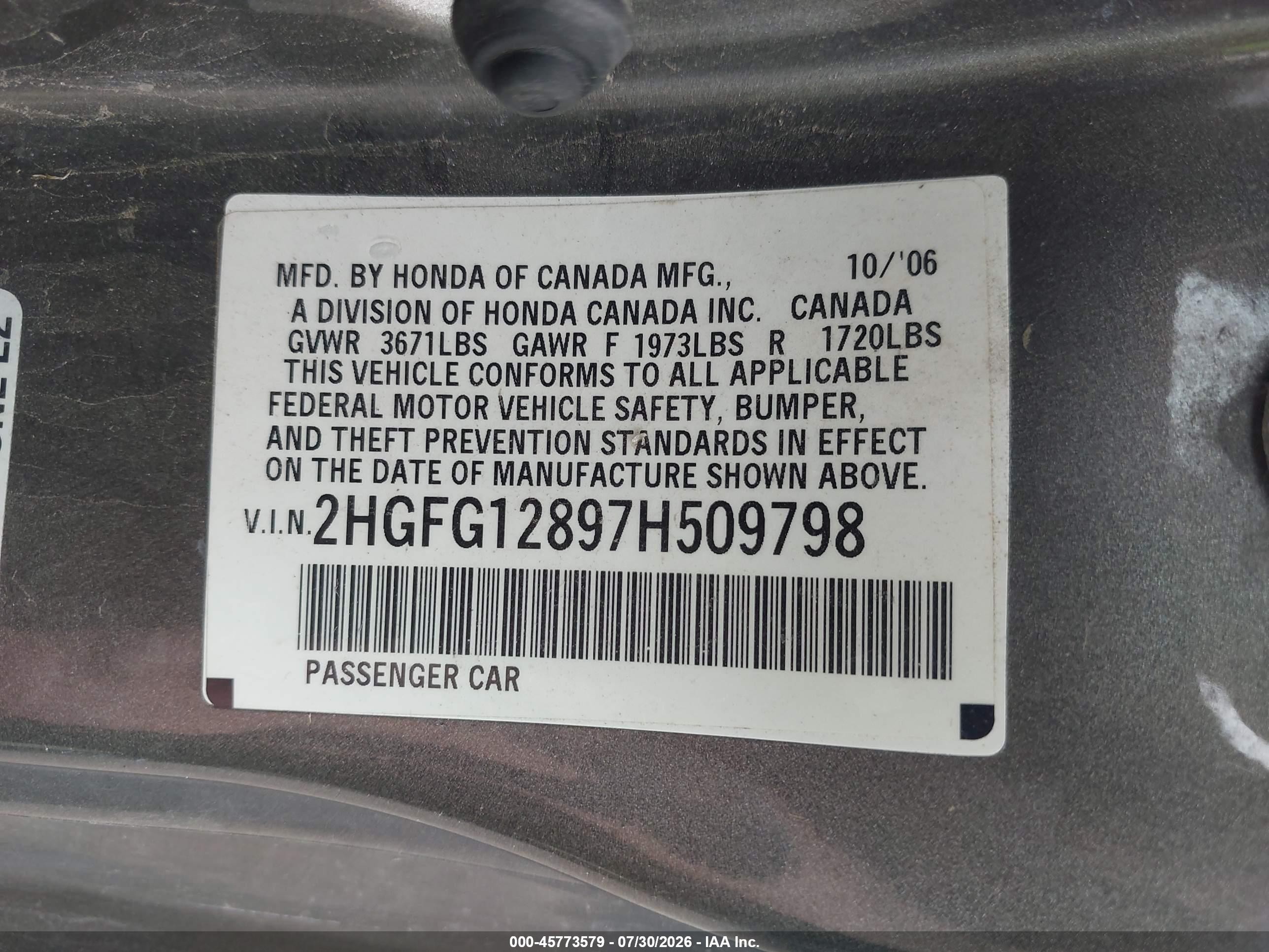 2007 Honda Civic Ex Gray vin: 2HGFG12897H509798