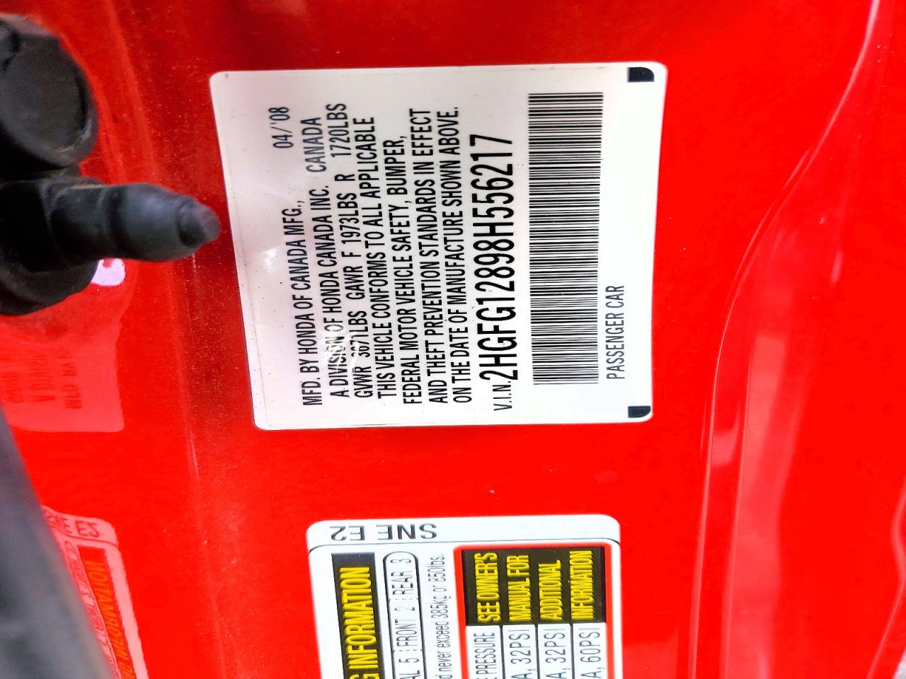2008 Honda Civic Ex Red vin: 2HGFG12898H556217