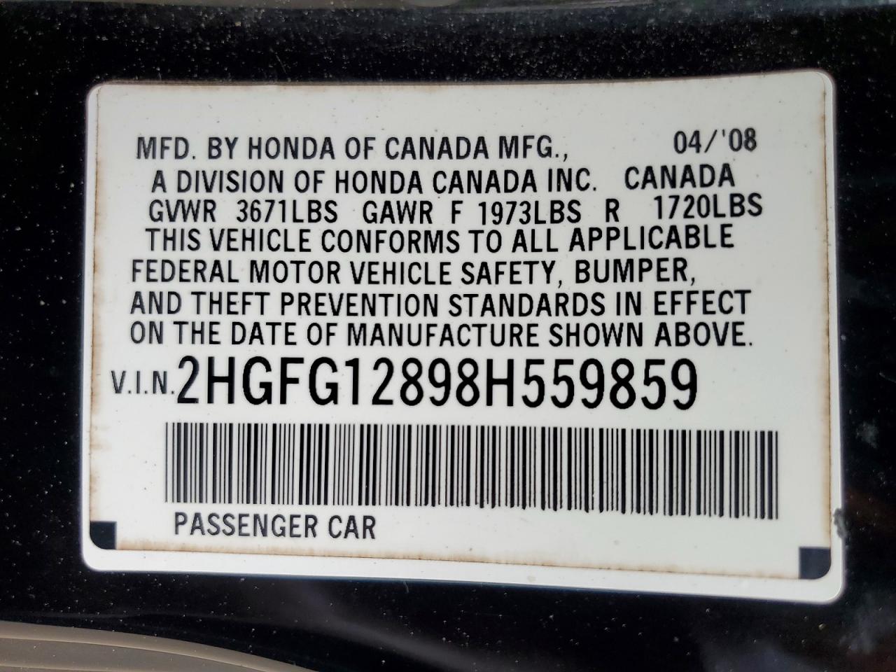 2008 Honda Civic Ex Black vin: 2HGFG12898H559859