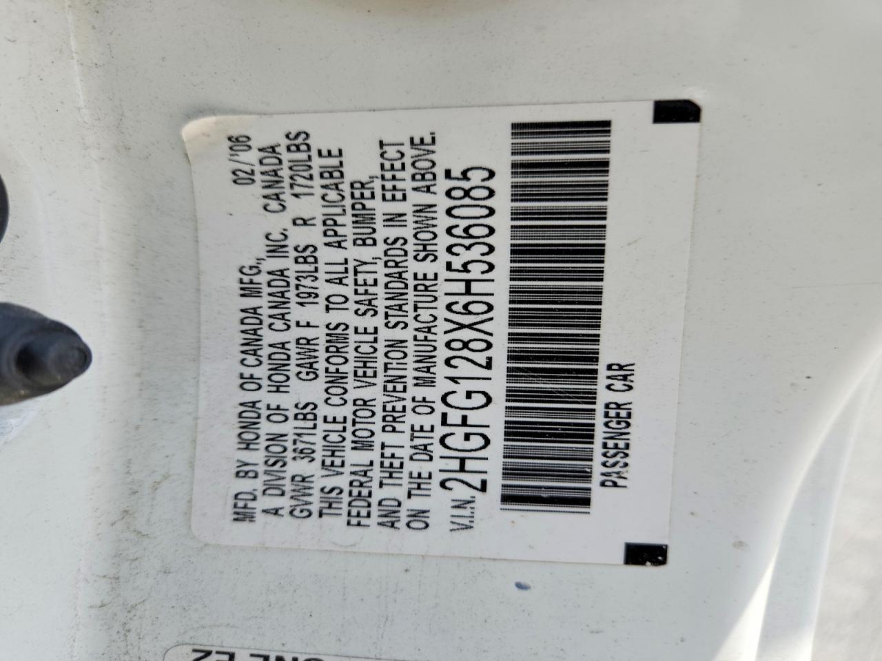 2006 Honda Civic Ex White vin: 2HGFG128X6H536085