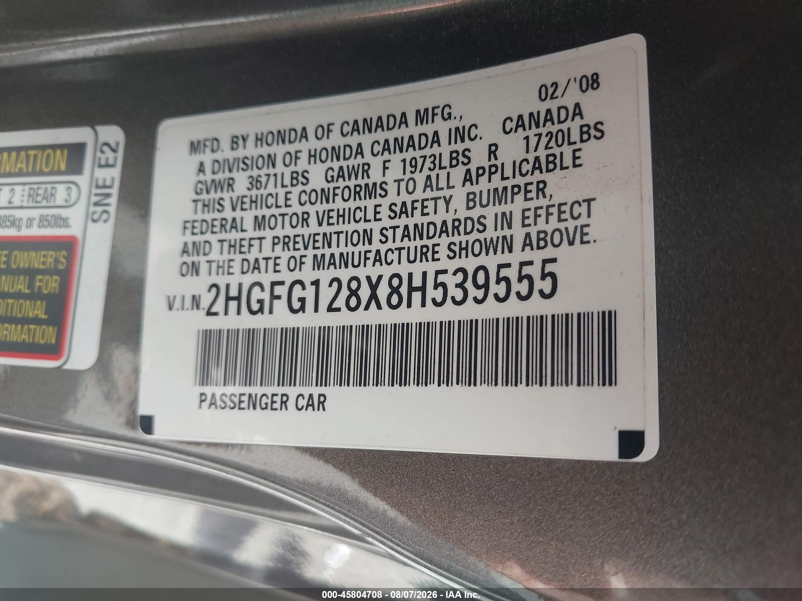 2008 Honda Civic Ex Gray vin: 2HGFG128X8H539555