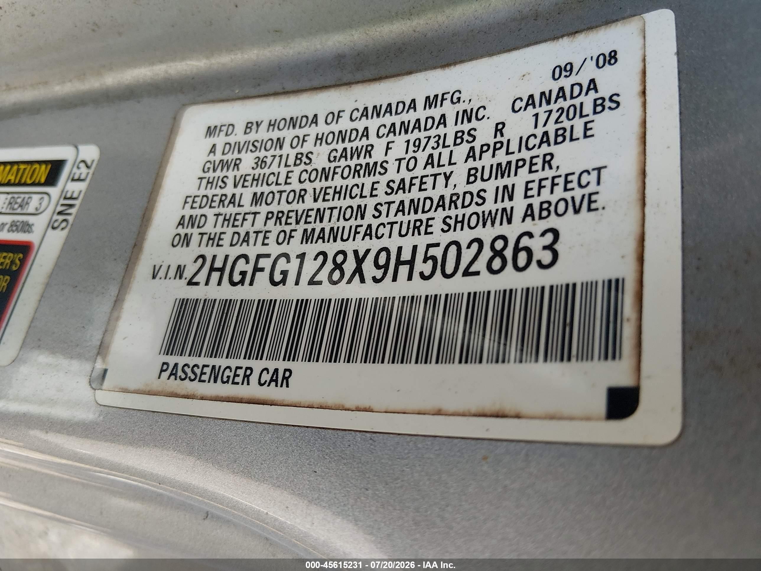 2009 Honda Civic Ex Gray vin: 2HGFG128X9H502863