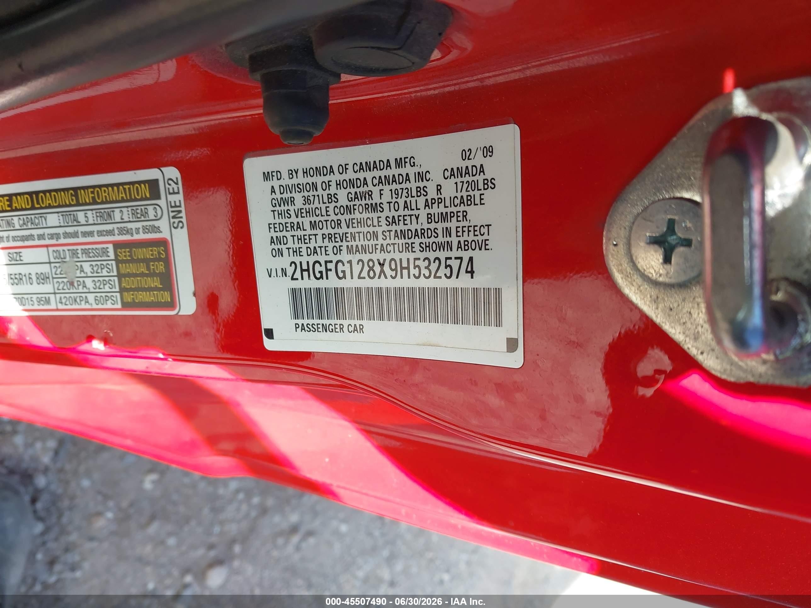 2009 Honda Civic Ex Red vin: 2HGFG128X9H532574