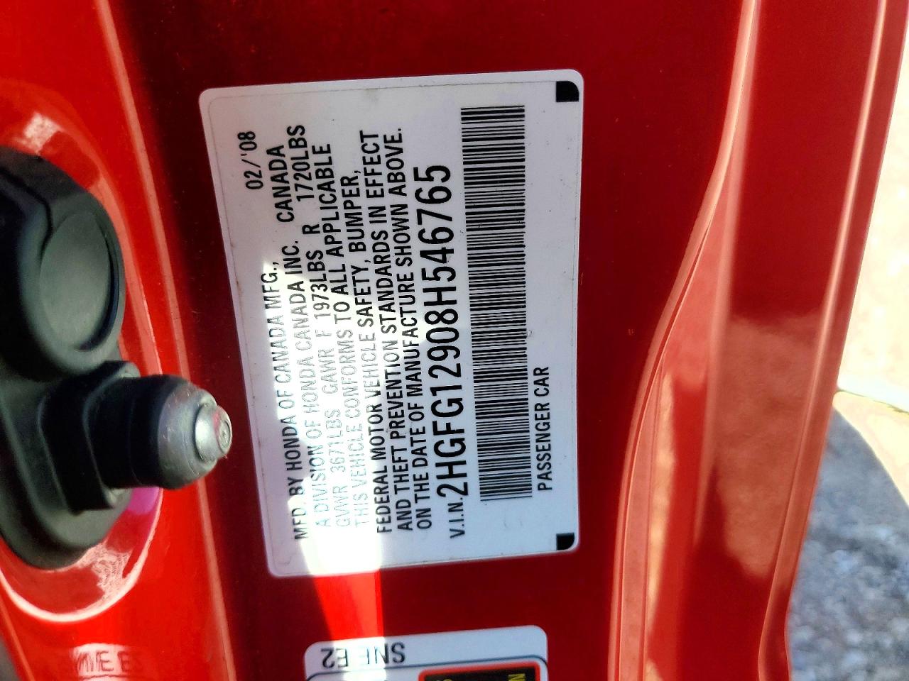 2008 Honda Civic Exl Red vin: 2HGFG12908H546765