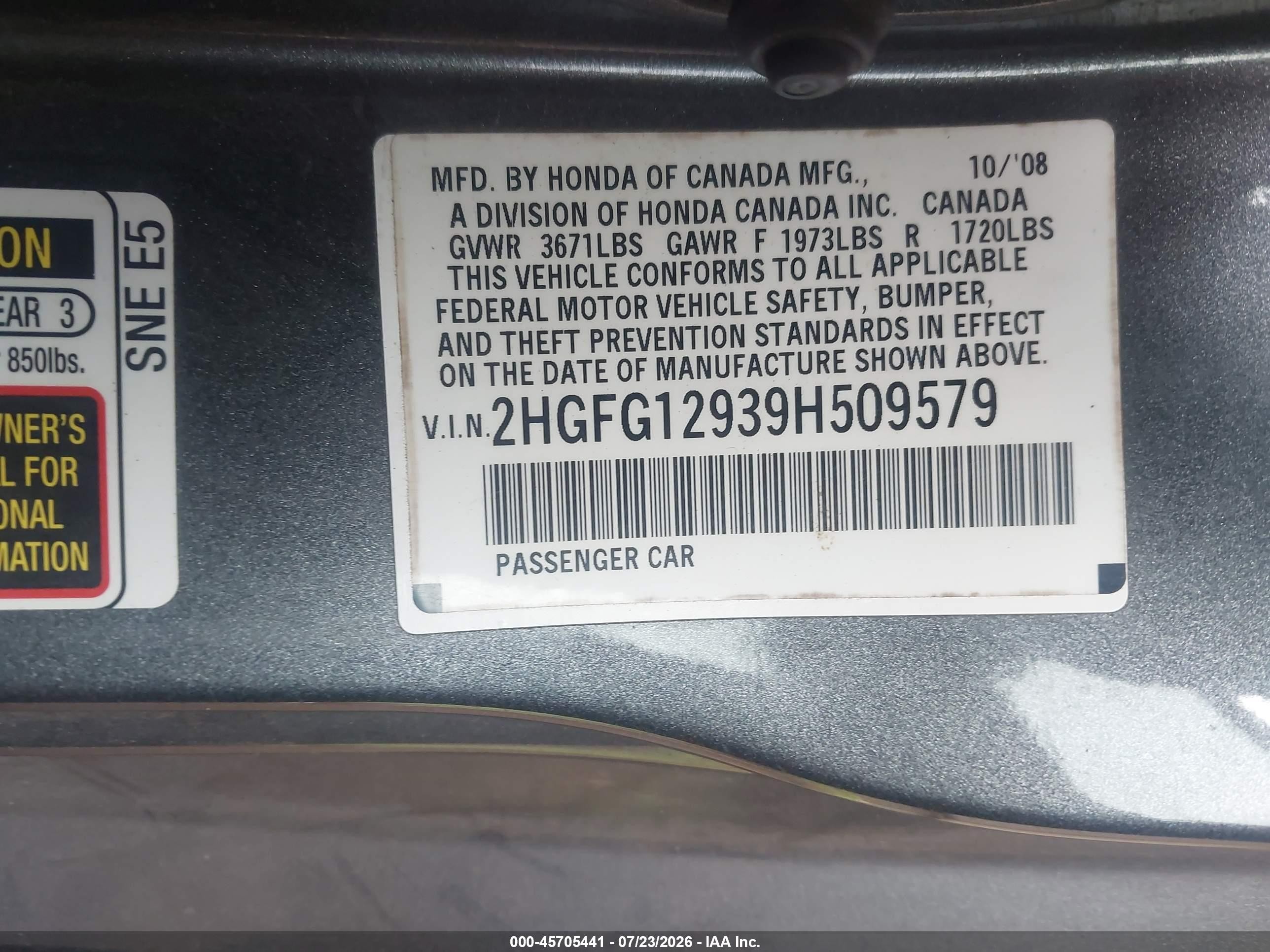 2009 Honda Civic Ex-l Gray vin: 2HGFG12939H509579