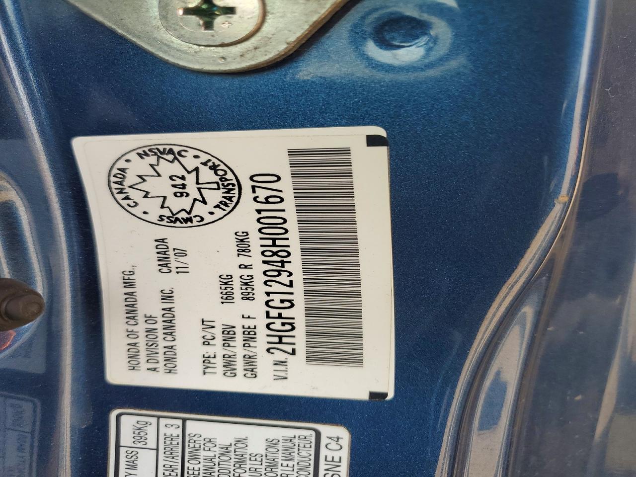 2008 Honda Civic Exl Blue vin: 2HGFG12948H001670
