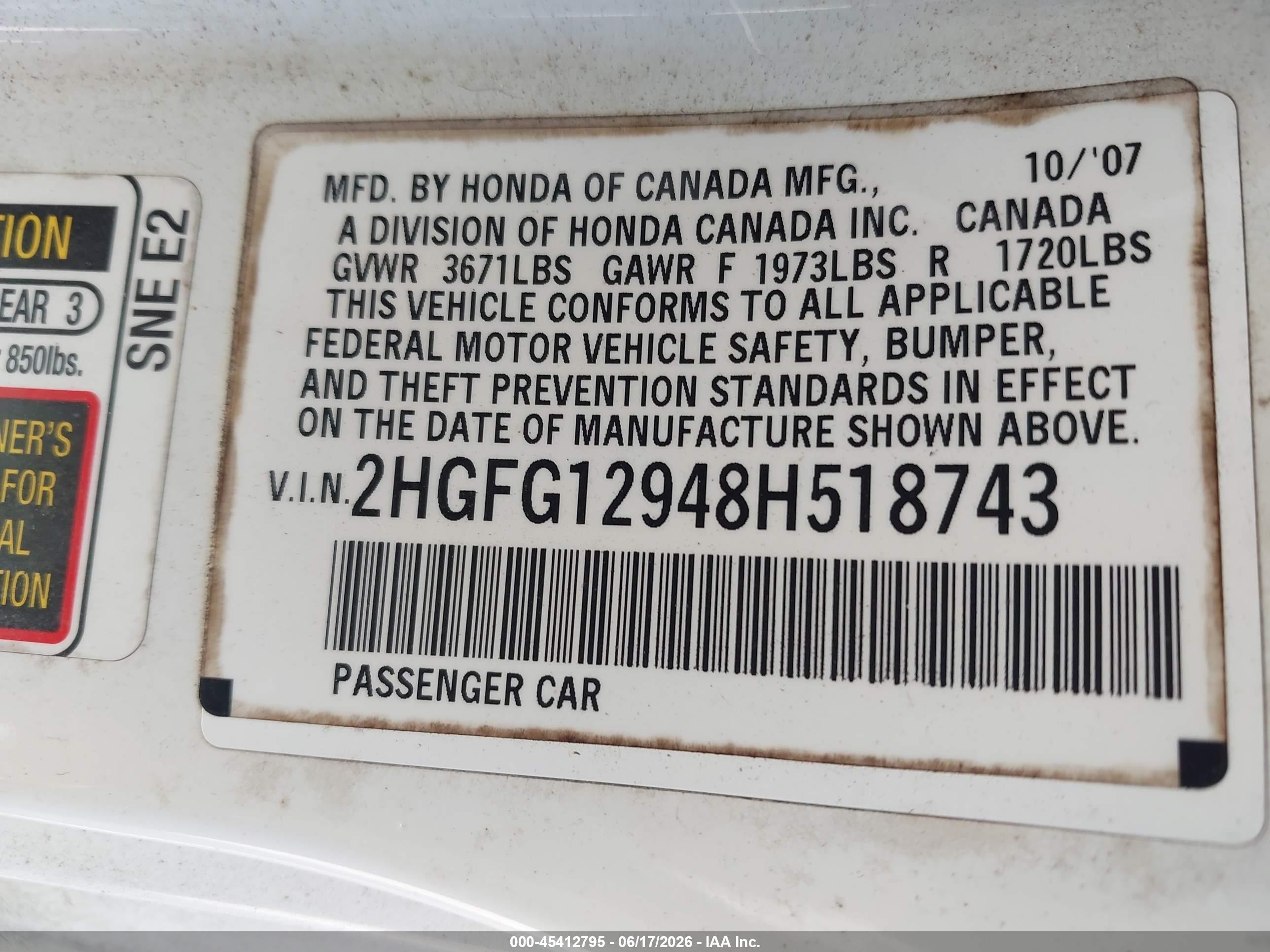 2008 Honda Civic Ex-l White vin: 2HGFG12948H518743