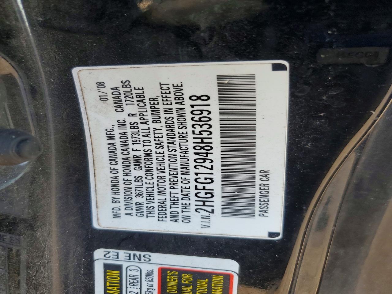 2008 Honda Civic Exl Black vin: 2HGFG12948H536918