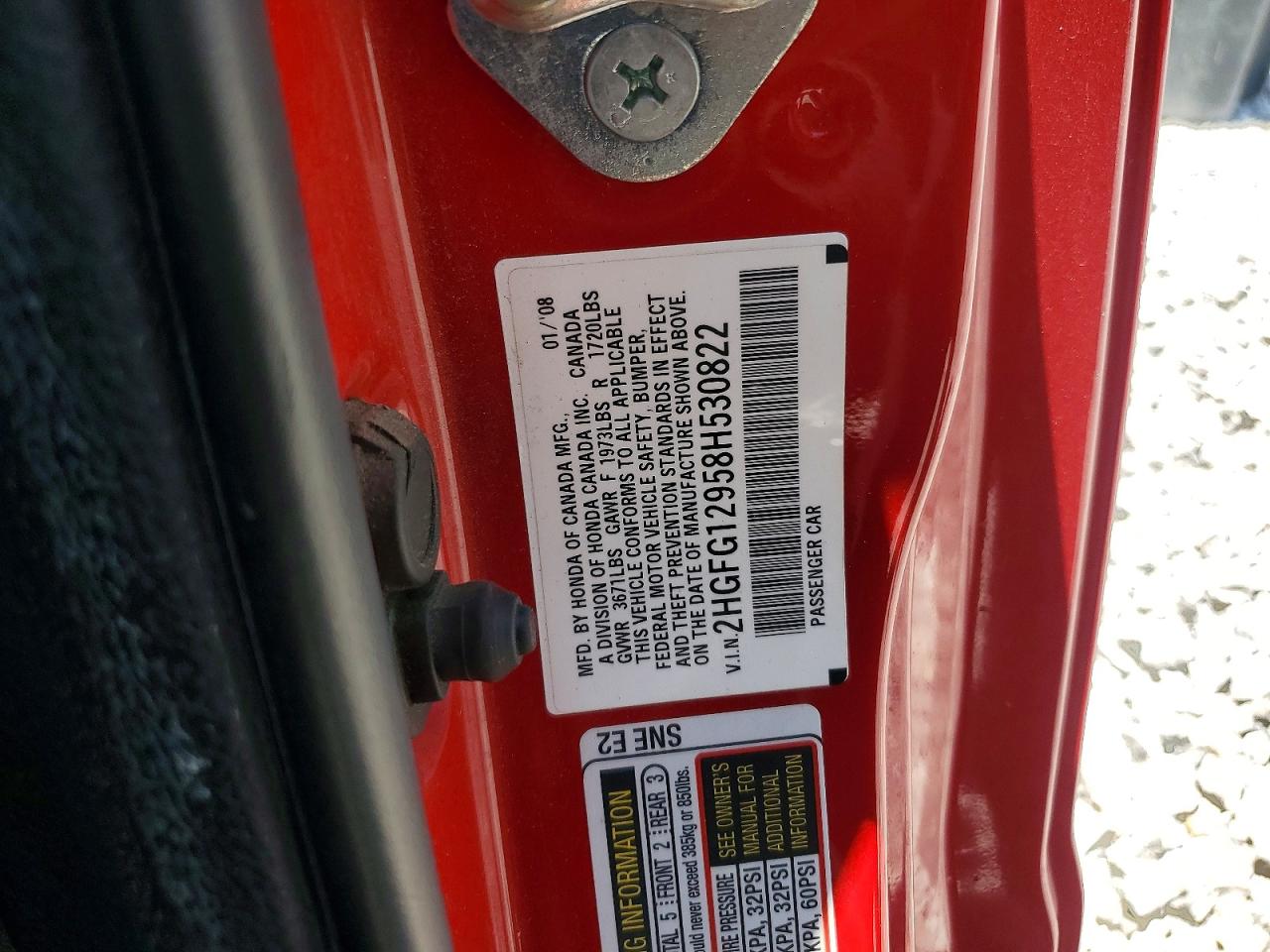 2008 Honda Civic Exl Red vin: 2HGFG12958H530822