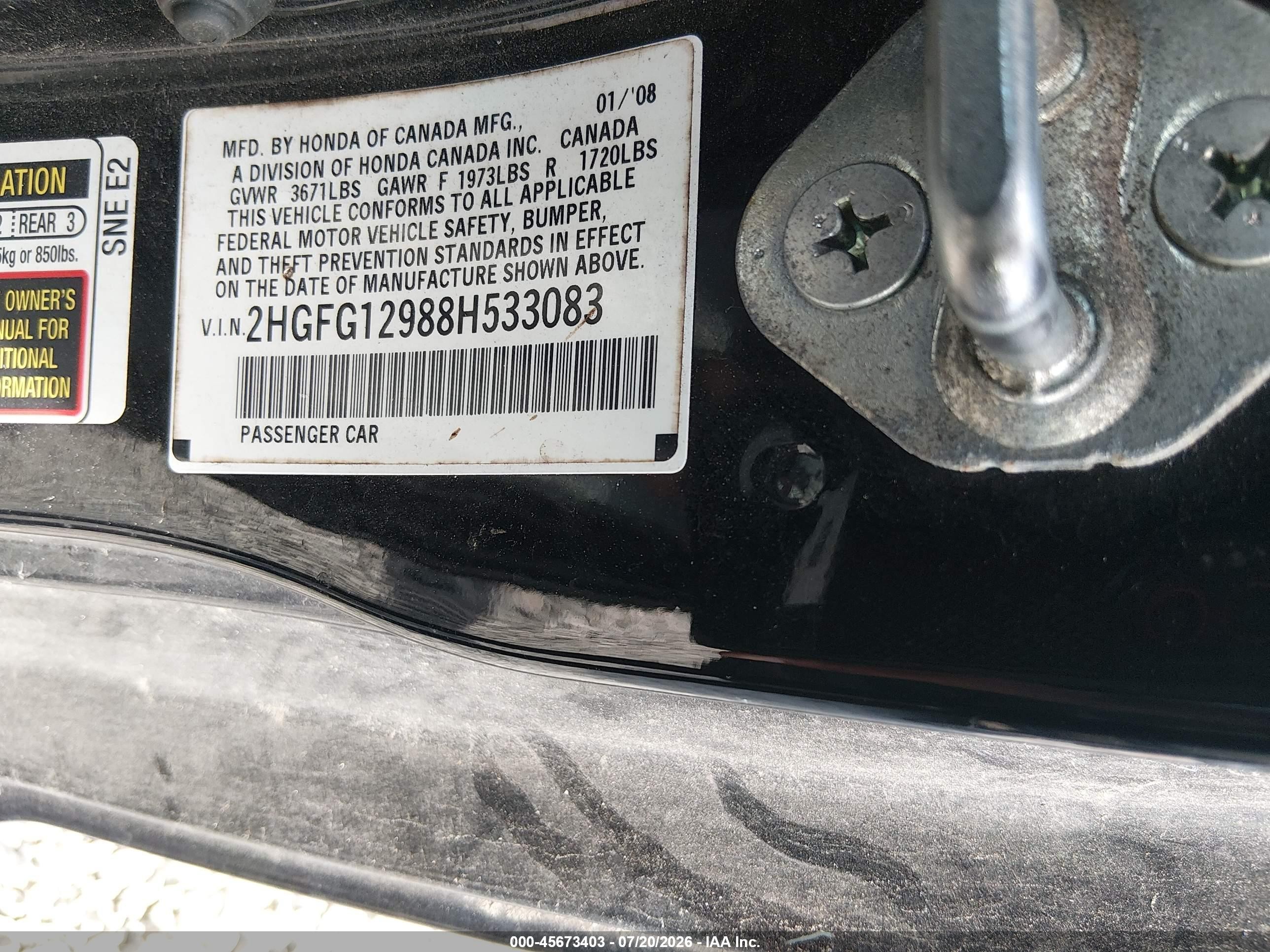 2008 Honda Civic Ex-l Черный vin: 2HGFG12988H533083