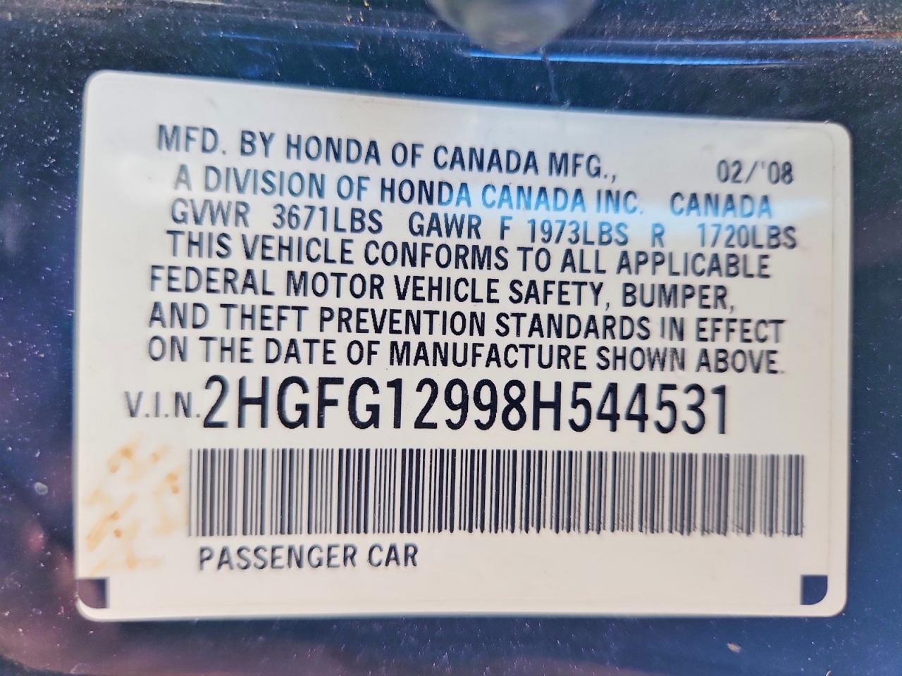 2008 Honda Civic Exl Black vin: 2HGFG12998H544531