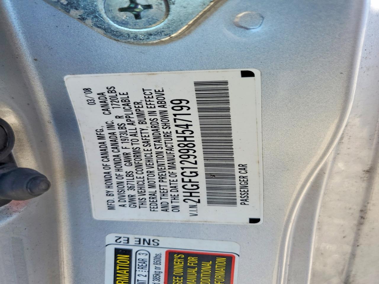 2008 Honda Civic Exl Silver vin: 2HGFG12998H547199