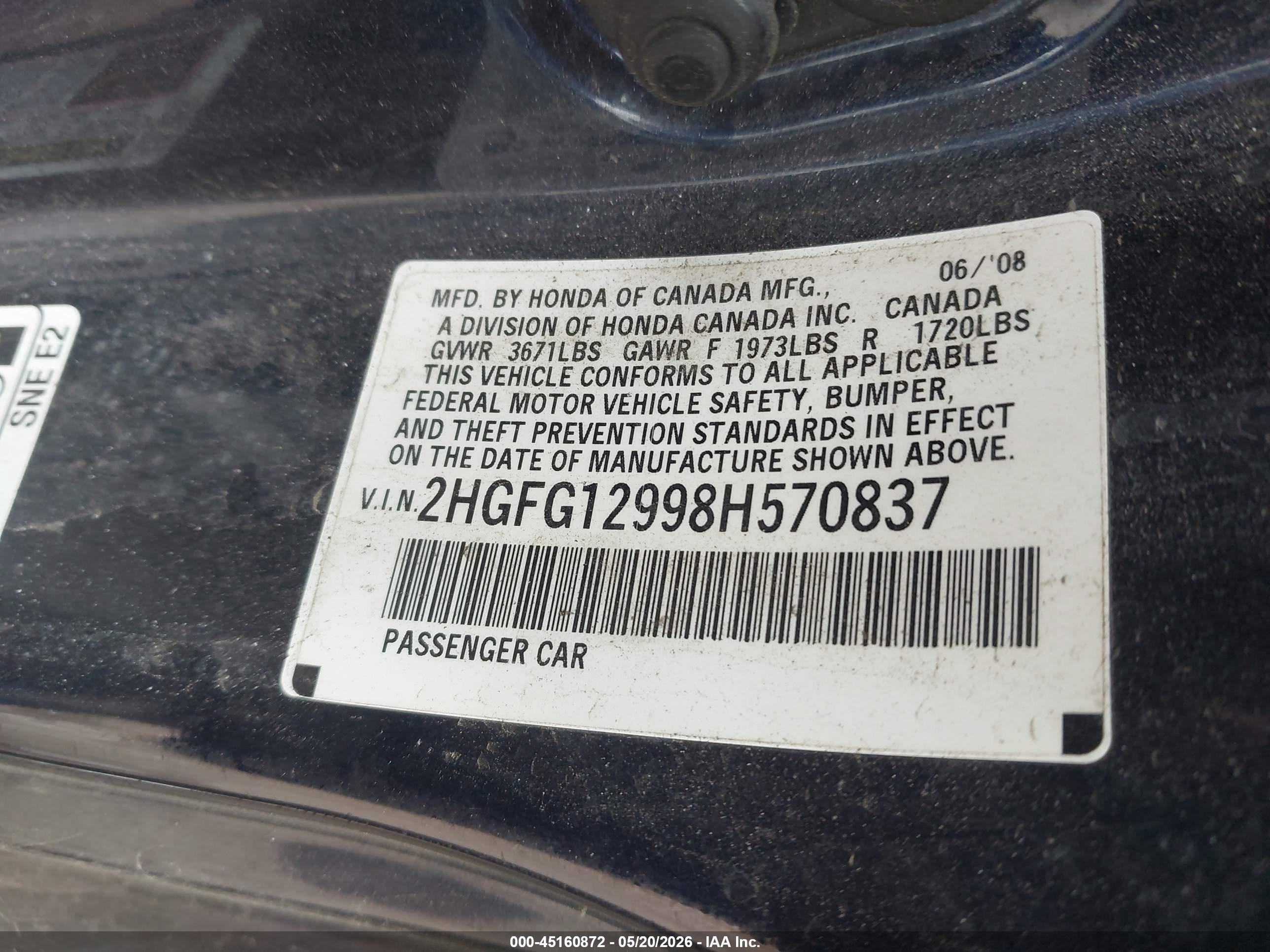 2008 Honda Civic Ex-l Dark Blue vin: 2HGFG12998H570837